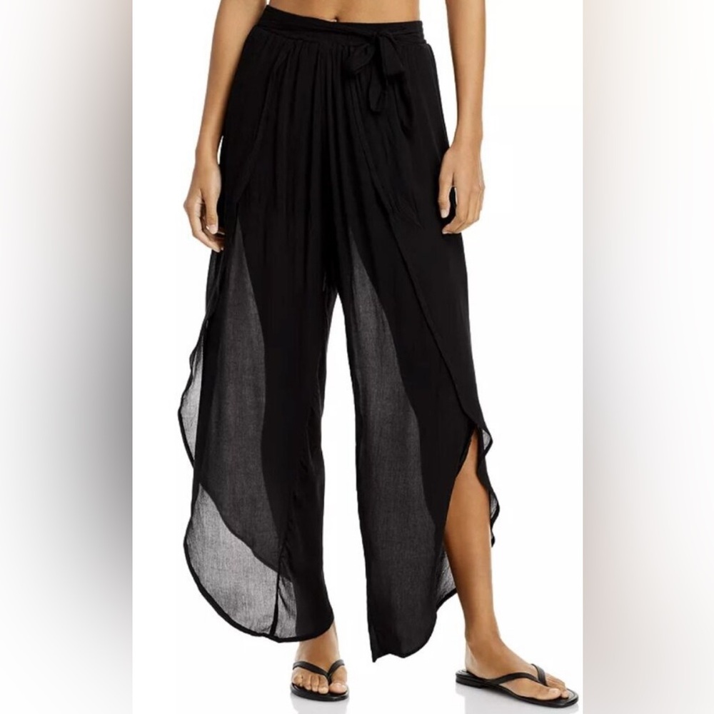 AQUA Swim NWOT Petal Beach Swim Cover-Up Pants in Black,
